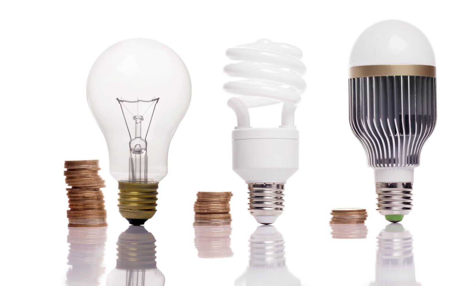 incandescent, CFL and LED light bulbs
